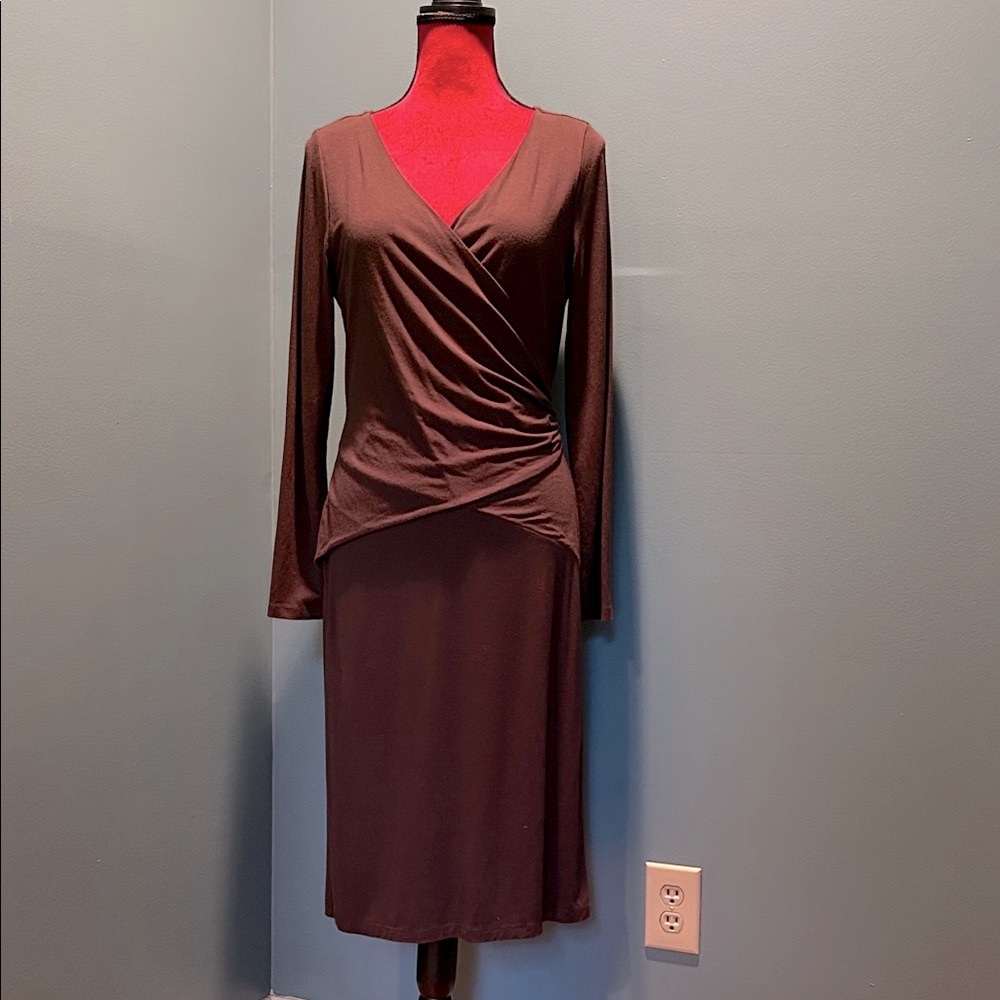 Talbots Long Sleeve Brown Wrap-Style Dress